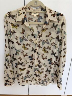 L'Agence Women's Laurent Cream Butterfly Print Button-Up Shirt - XS